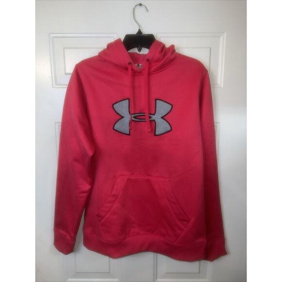 Under Armour Hoodie Sweatshirt Red Men’s Large Fleece Pullover Jacket Loose Fit - Picture 1 of 5